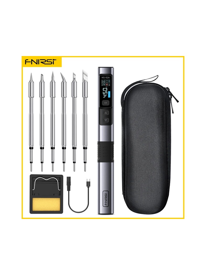 FNIRSI zestaw lutownica HS-02A podstawka 6 grotów K,KU,JS,I,C2,B kabel zasilający DC do Type-C