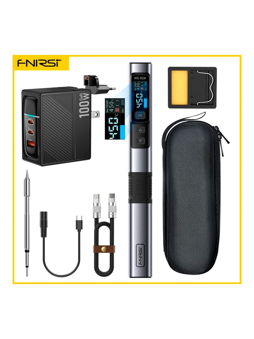 FNIRSI zestaw lutownica HS-02A podstawka kabel DC ładowarka 100W przewód USB typu C 1.2m 250W