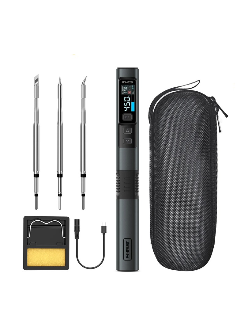 FNIRSI zestaw lutownica HS-02B podstawka 3 groty I,IS,K kabel zasilający DC do Type-C