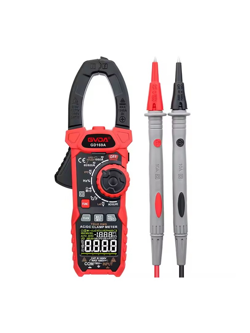 GVDA GD169A Cyfrowy miernik cęgowy 1000V 1000A VA Kolorowy wyświetlacz LCD