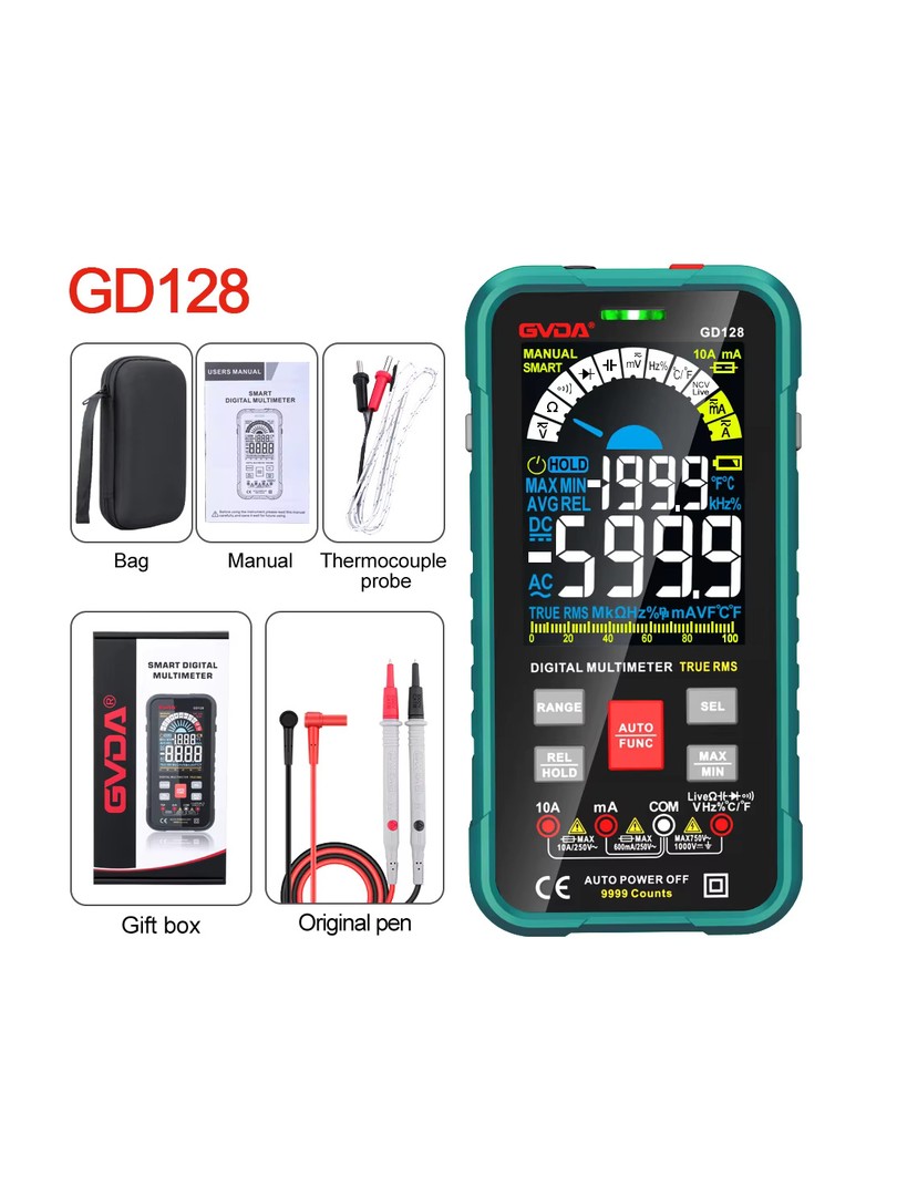 GVDA GD128 multimetr cyfrowy z wyświetlaczem LCD zielony