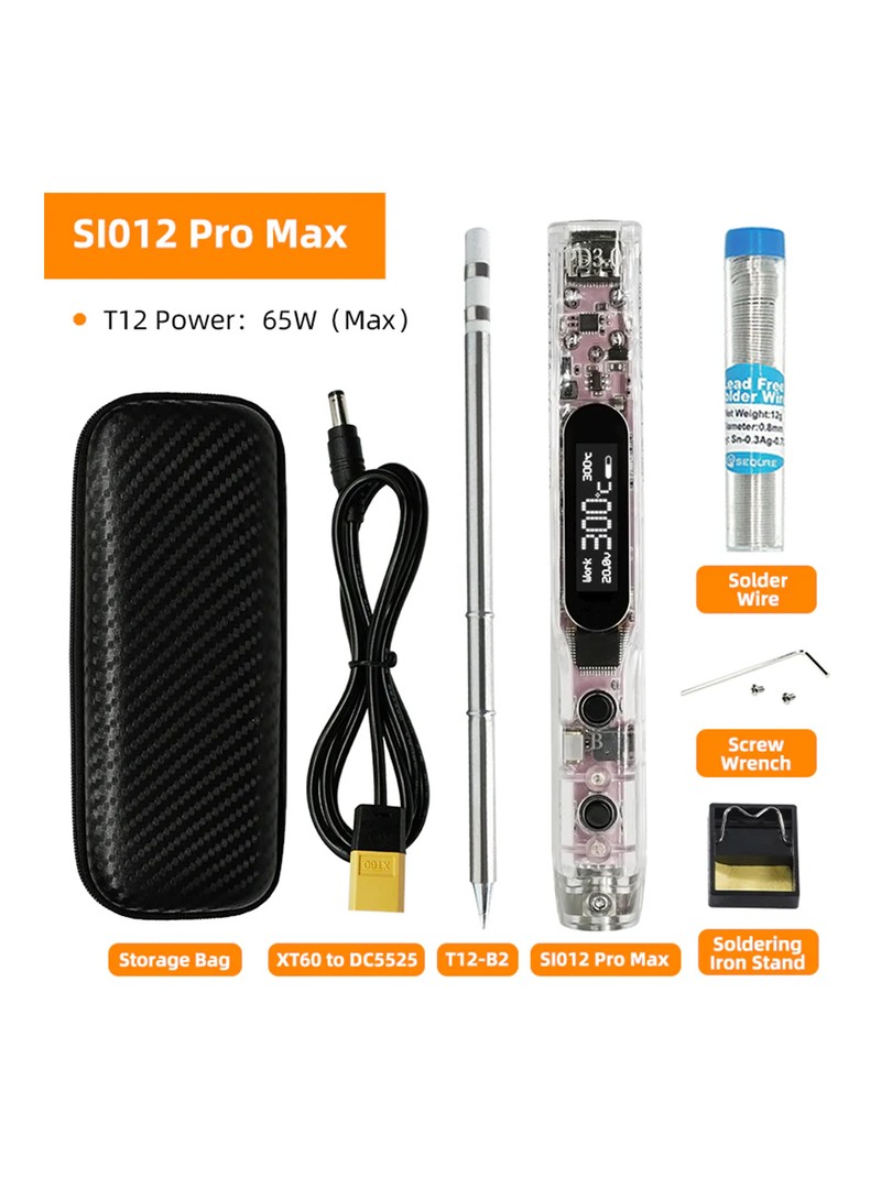 SEQURE zestaw - SI012 Pro Max Przenośna lutownica OLED z kolorowym podświetleniem grot T12-B2