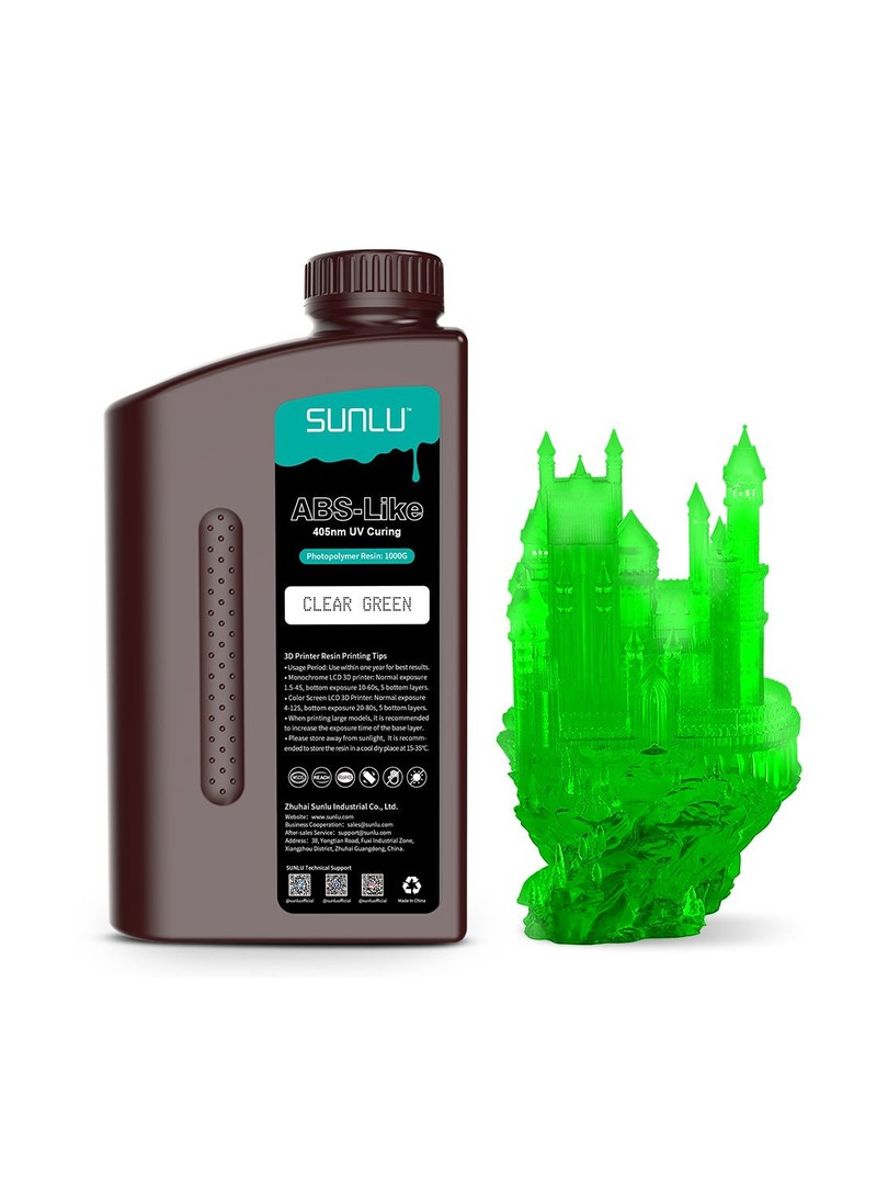 SUNLU żywica ABS-Like 3D Printer Rapid Resin 1000g Clear Green Przezroczysta Zielona