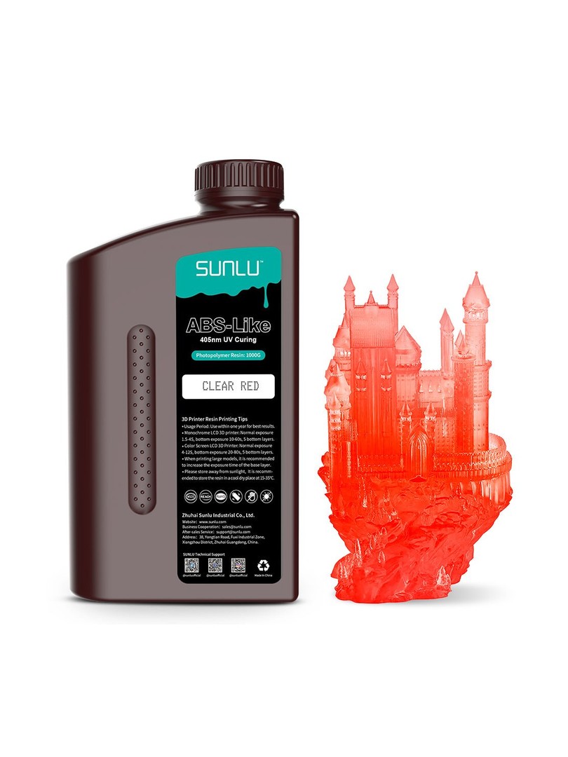 SUNLU żywica ABS-Like 3D Printer Rapid Resin 1000g Clear Red Przezroczysta Czerwona