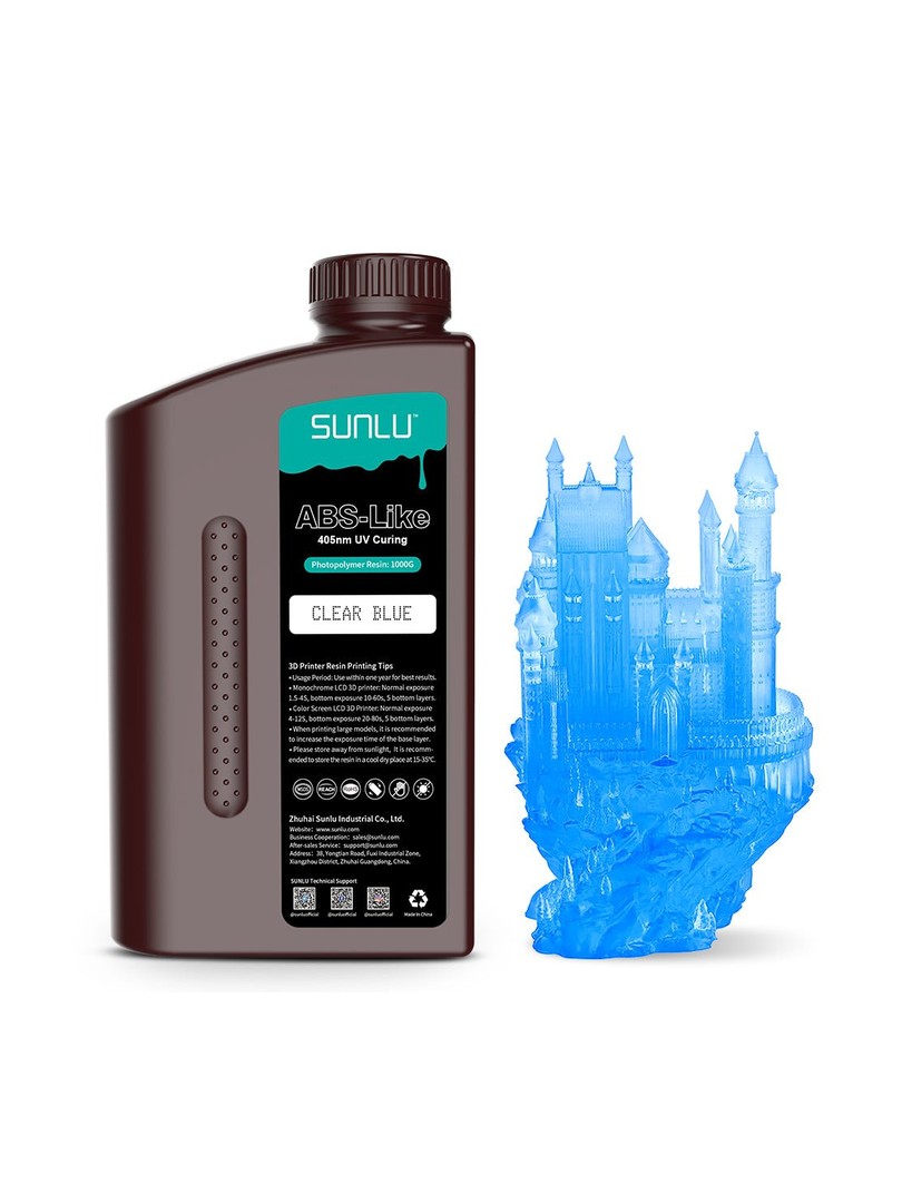 SUNLU żywica ABS-Like 3D Printer Rapid Resin 1000g Clear Blue Przezroczysta Niebieska