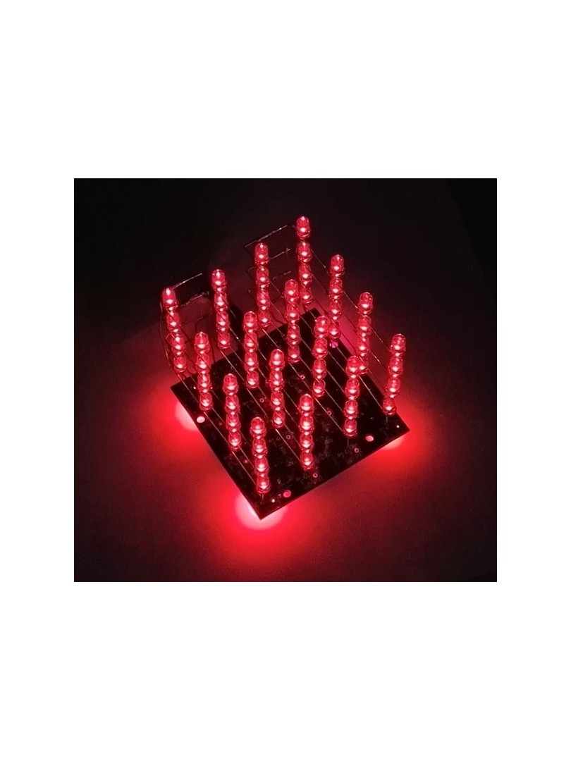 Zestaw do samodzielnego montażu kostka LED 3D 4x4x4 czerwona DIY