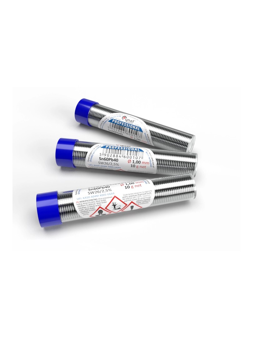 Cynel cyna do lutowania spoiwa Sn60Pb40 SW26 z topnikiem 2,5% Ø1.00mm 10g