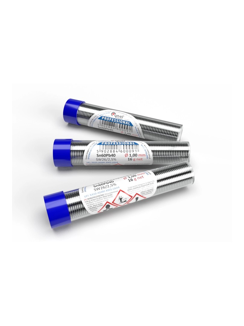 Cynel cyna do lutowania spoiwa Sn60Pb40 SW26 z topnikiem 2,5% Ø1.00mm 16g
