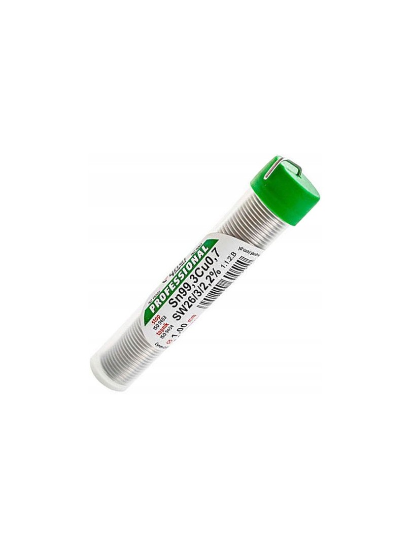 Cynel cyna do lutowania bezołowiowy Sn99.3Cu0.7 SW26 Flux 2.5% Ø1mm 10g